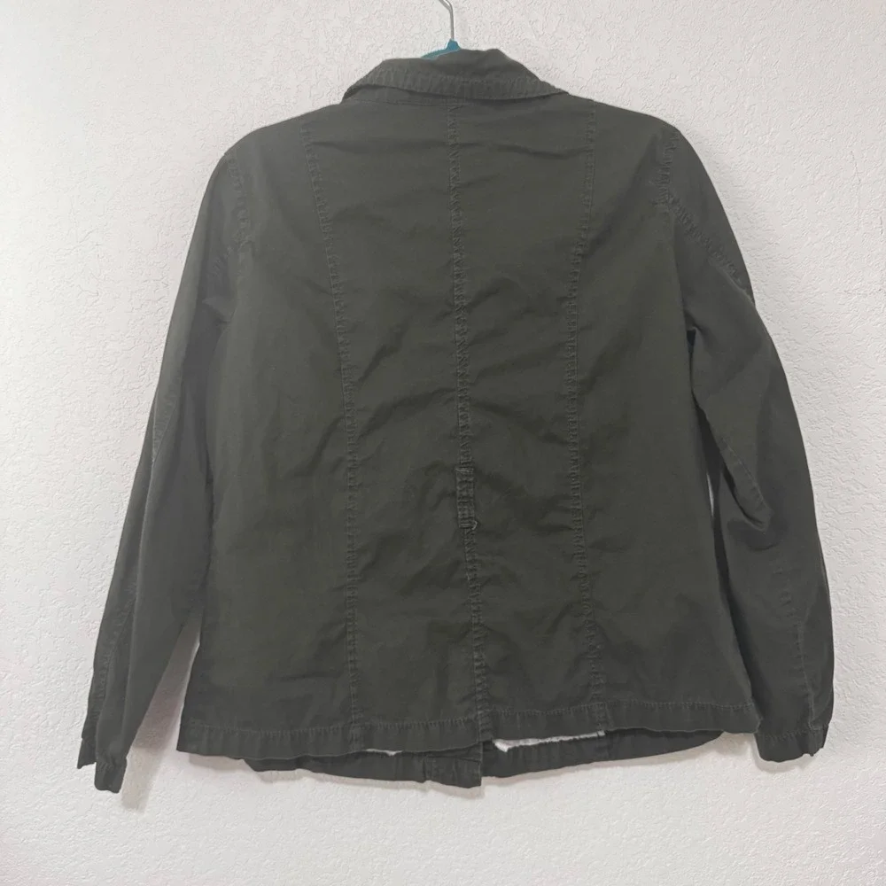 FRENCH CUFF Utility Jacket Olive‎ Green Button Front Cotton XL Women